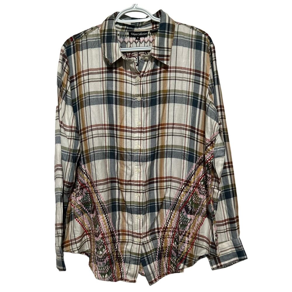 Tolani Collection Harlow Yellow/Olive Long Sleeve Button Front Shirt Size M